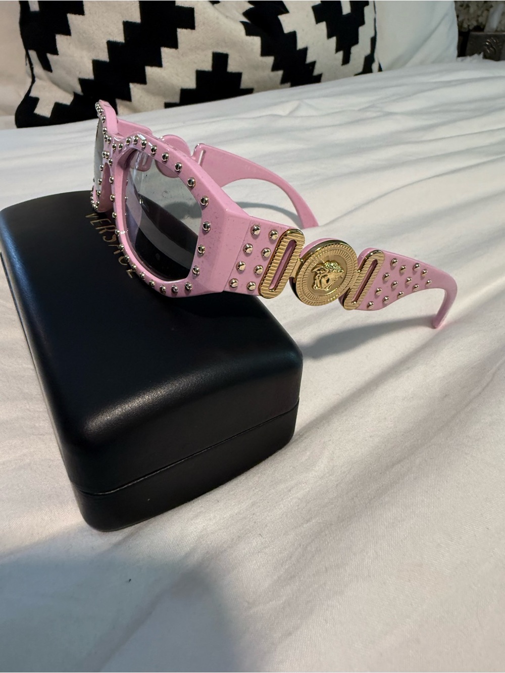 Versace Pink Studded Sunglasses with Gold Medallion